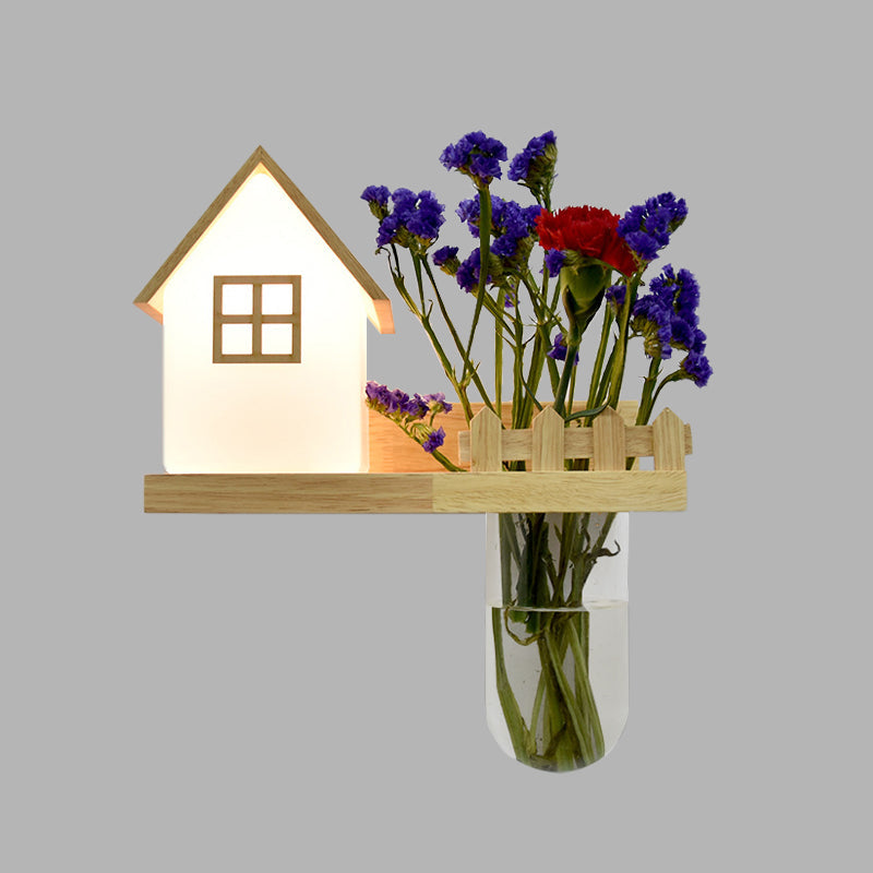 Wood House Wandlamp Industrieel Crème Glas 1-Licht Restaurant LED Wandverlichting, Links/Rechts