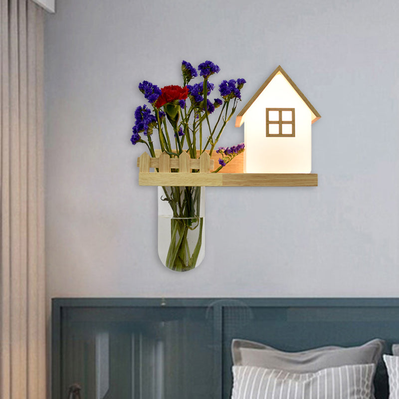 Wood House Wandlamp Industrieel Crème Glas 1-Licht Restaurant LED Wandverlichting, Links/Rechts