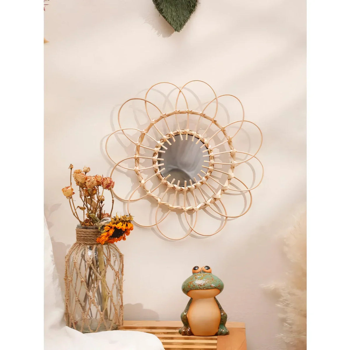 Avosian | Handgemaakte Rieten Decoratieve Wand Spiegel
