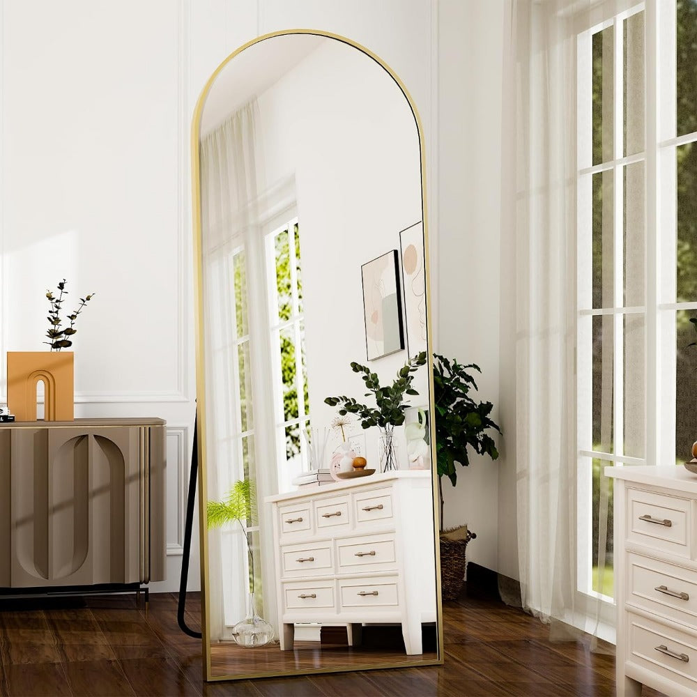 Avosian | Elegante Gebogen Volledige Hoogte Gouden Spiegel met Hoogdefinitie Aluminium Frame