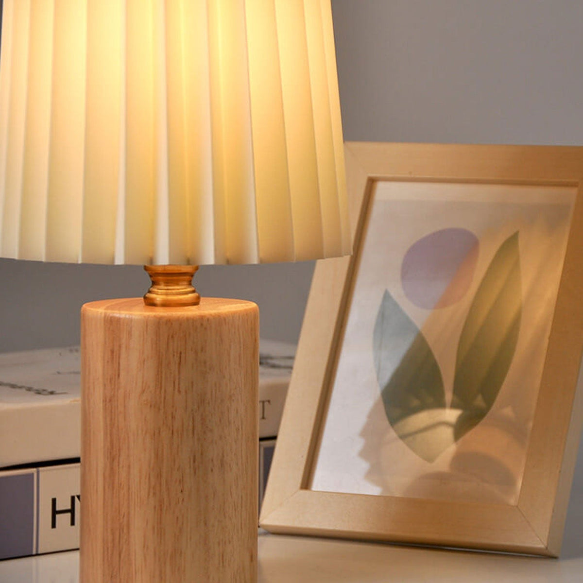 Vintage Koreaanse Vouw Kolom Massief Houten Basis 1-Licht Tafellamp