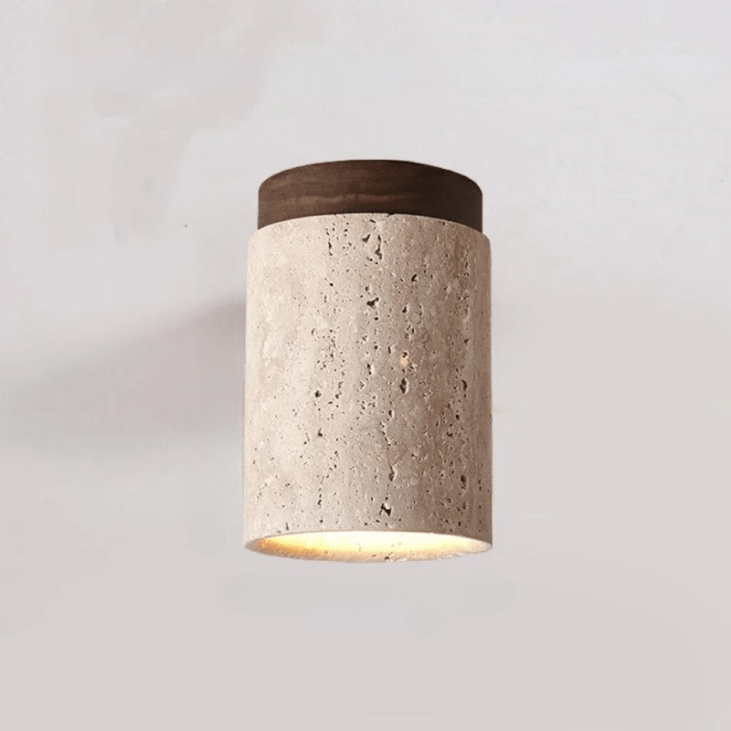 Travertine plafondlamp - verfijnde elegantie - zacht licht - uniek ontwerp