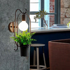 Potplant restaurant wandlamp industrieel metaal 1 licht zwart LED wandverlichting