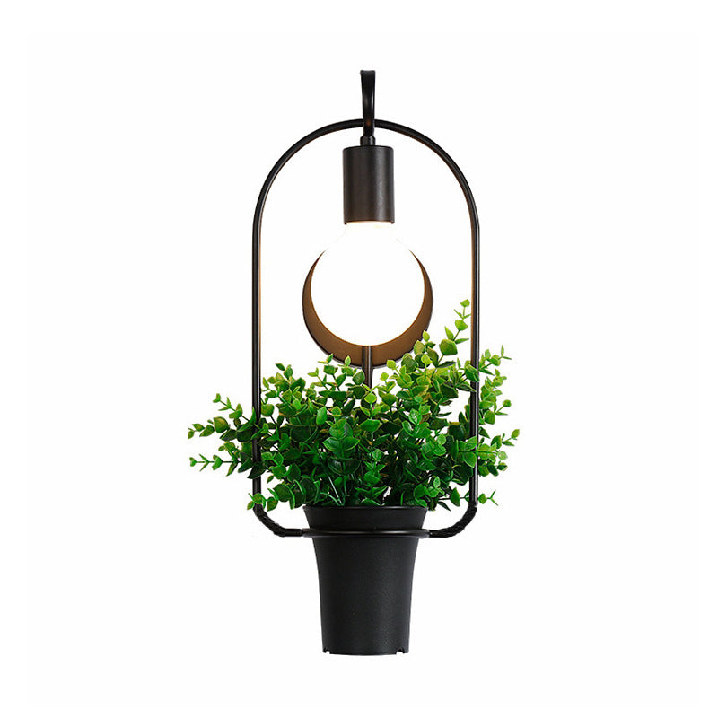 Potplant restaurant wandlamp industrieel metaal 1 licht zwart LED wandverlichting
