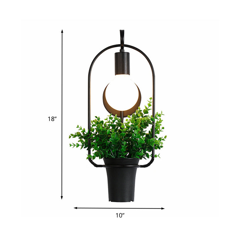 Potplant restaurant wandlamp industrieel metaal 1 licht zwart LED wandverlichting
