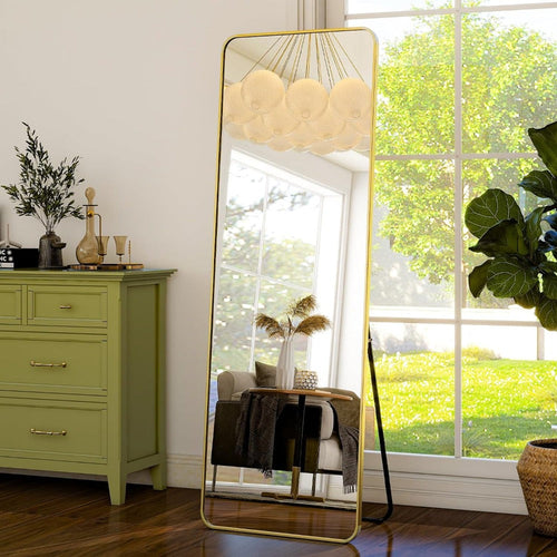 Avosian | Elegante Gouden Aluminium Frame Volledige Lengte Spiegel met Stand