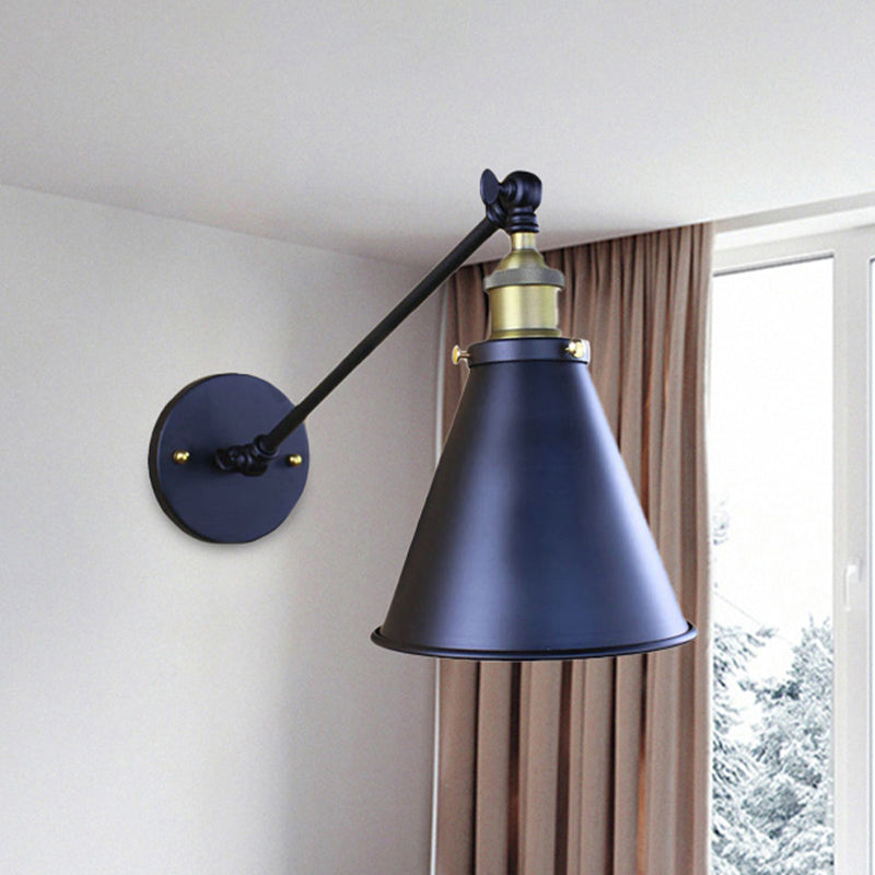 Zwarte Afwerking Conische Wandlamp Retro Stijlvol Metaal 1 Hoofd Gang Wandverlichting, 2 Stuks