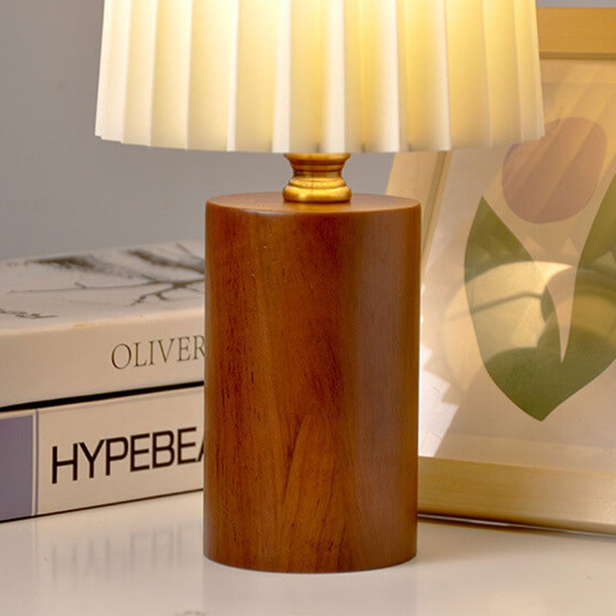 Vintage Koreaanse Vouw Kolom Massief Houten Basis 1-Licht Tafellamp