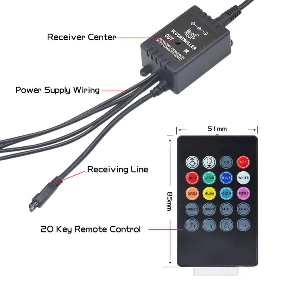 Car RGB LED Strip Light Draadloze Afstandsbediening en Stemcontrole
