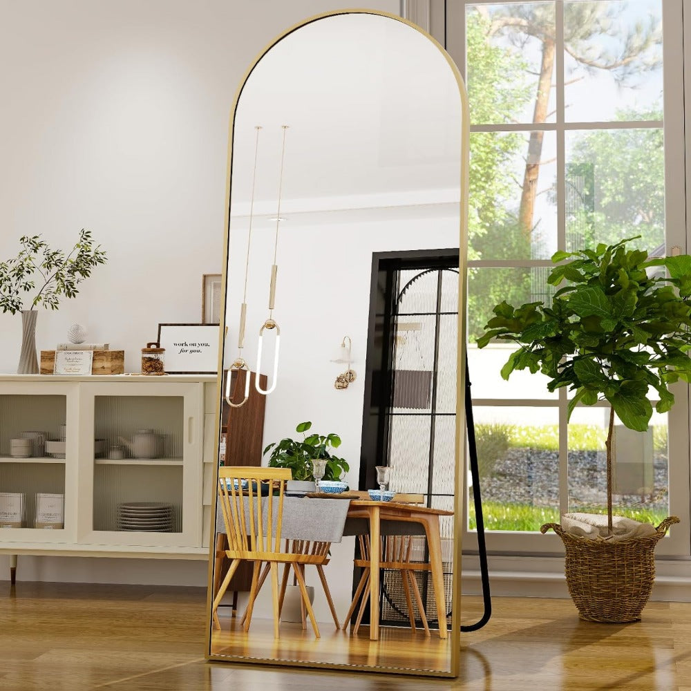Avosian | Elegante Gebogen Volledige Hoogte Gouden Spiegel met Hoogdefinitie Aluminium Frame