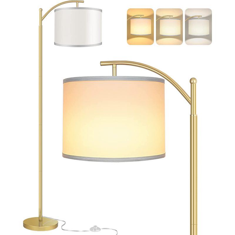 Vloerlamp met 3 kleurtemperaturen LED-bol, Vloerlamp hoge industriële vloerlamp om te lezen voor slaapkamer, kantoor, witte lampenkap inbegrepen