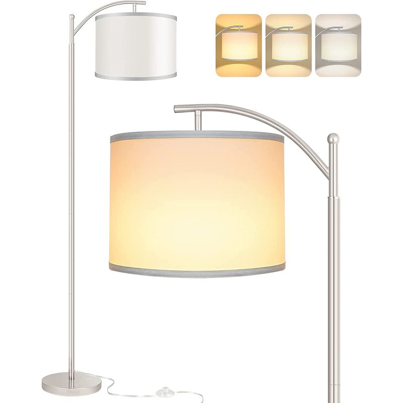 Vloerlamp met 3 kleurtemperaturen LED-bol, Vloerlamp hoge industriële vloerlamp om te lezen voor slaapkamer, kantoor, witte lampenkap inbegrepen