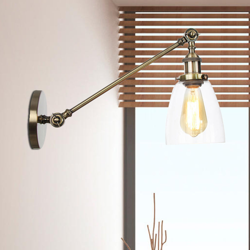 Zwart/Brons/Messing 1-Lampen Wandlampenbevestiging Industrie-Stijl Helder Glas Kegellicht met Arm, 8"/12" L