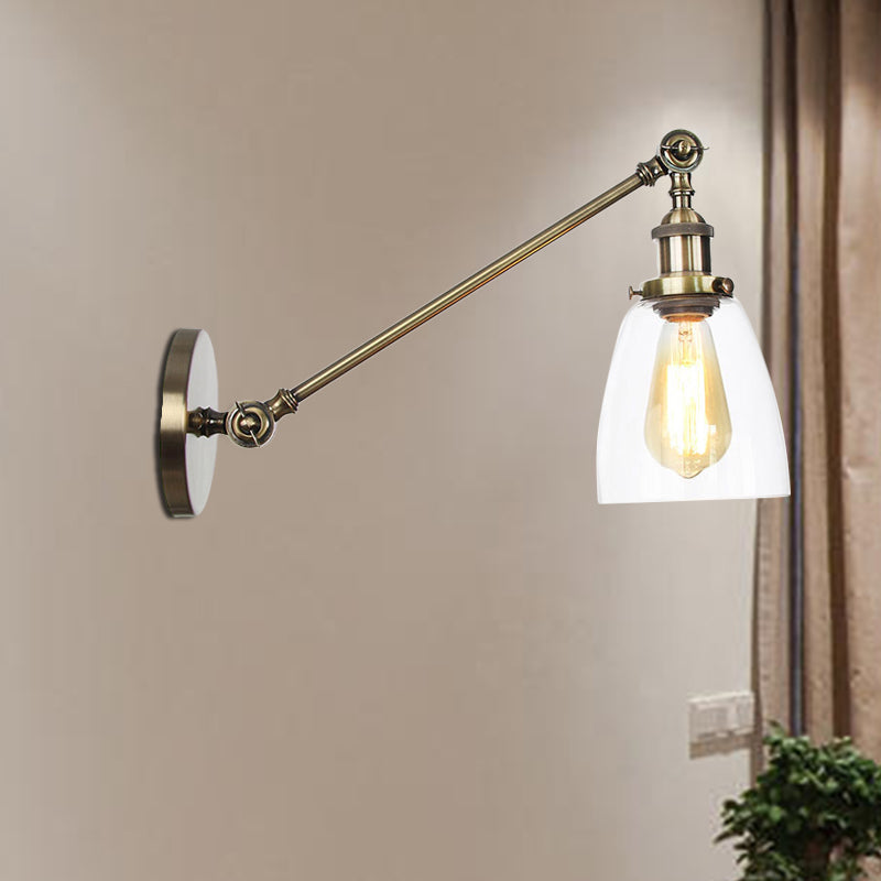 Zwart/Brons/Messing 1-Lampen Wandlampenbevestiging Industrie-Stijl Helder Glas Kegellicht met Arm, 8"/12" L