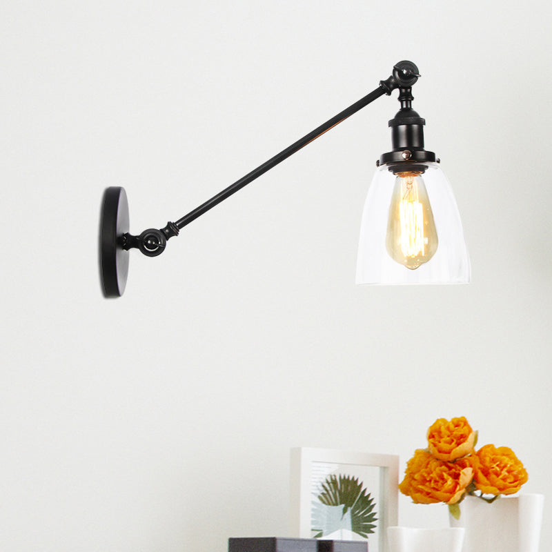 Zwart/Brons/Messing 1-Lampen Wandlampenbevestiging Industrie-Stijl Helder Glas Kegellicht met Arm, 8"/12" L