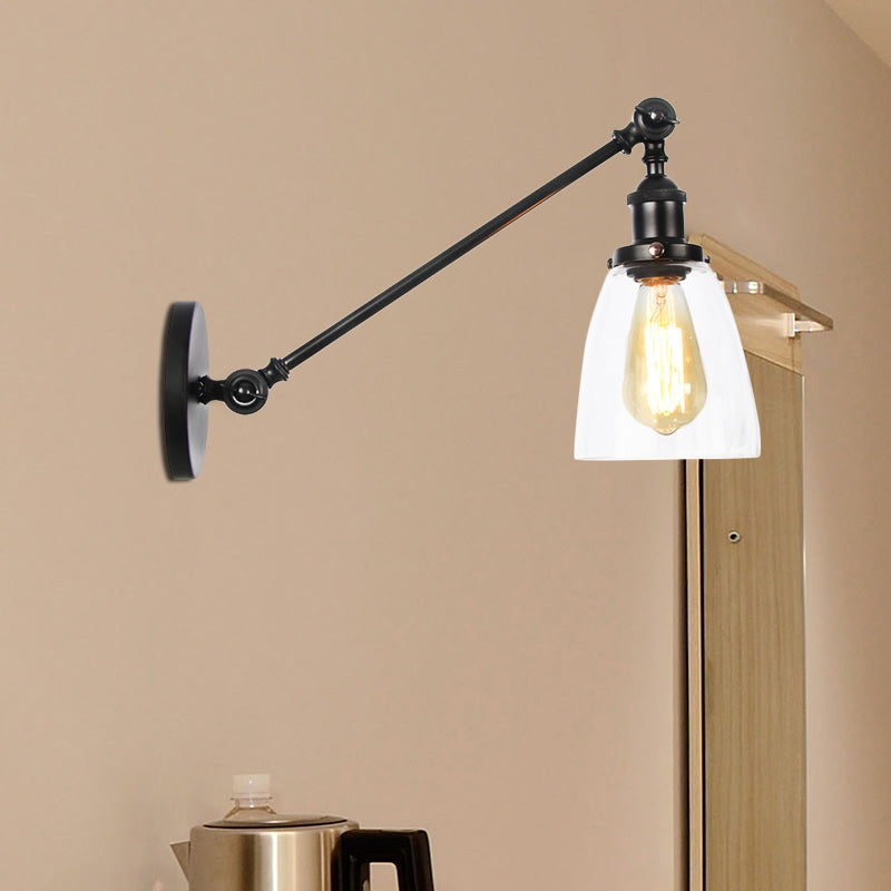 Zwart/Brons/Messing 1-Lampen Wandlampenbevestiging Industrie-Stijl Helder Glas Kegellicht met Arm, 8"/12" L