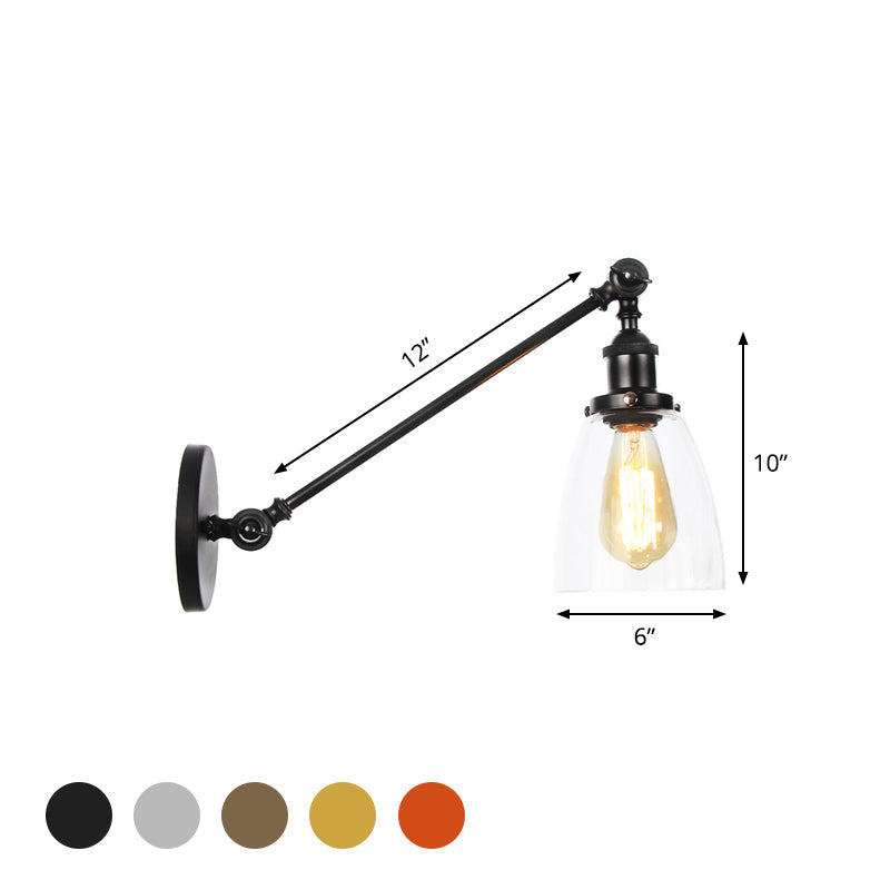 Zwart/Brons/Messing 1-Lampen Wandlampenbevestiging Industrie-Stijl Helder Glas Kegellicht met Arm, 8"/12" L