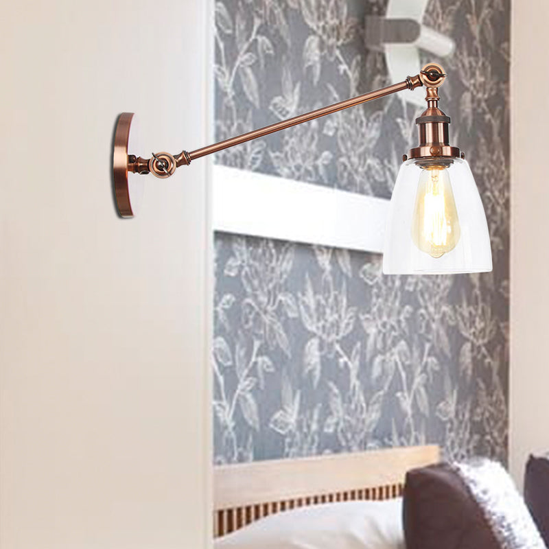 Zwart/Brons/Messing 1-Lampen Wandlampenbevestiging Industrie-Stijl Helder Glas Kegellicht met Arm, 8"/12" L