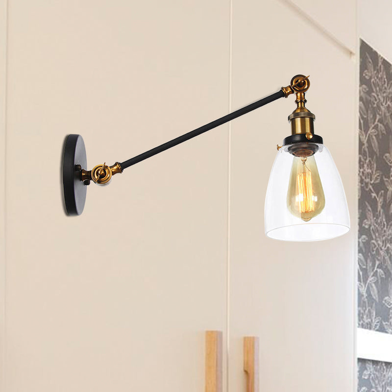 Zwart/Brons/Messing 1-Lampen Wandlampenbevestiging Industrie-Stijl Helder Glas Kegellicht met Arm, 8"/12" L
