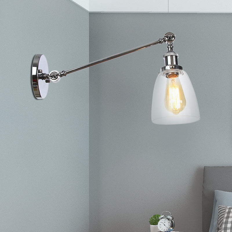 Zwart/Brons/Messing 1-Lampen Wandlampenbevestiging Industrie-Stijl Helder Glas Kegellicht met Arm, 8"/12" L