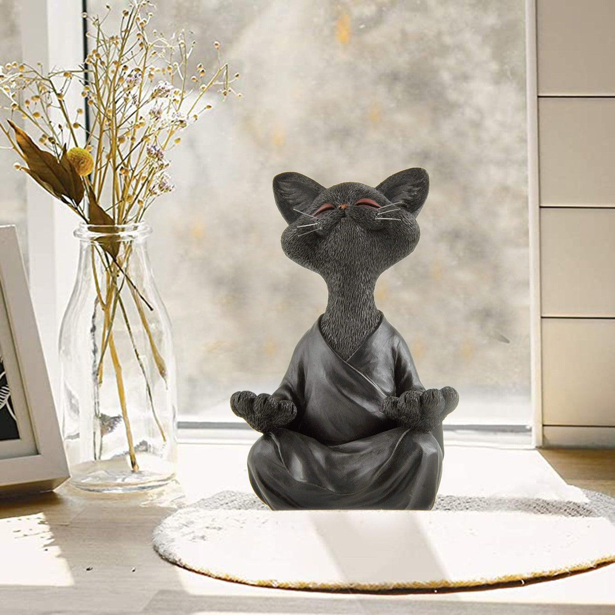 Speelse Zwarte Boeddha Katfiguur Meditatie Yoga Verzamelobject Blije Kat Decoratie Thuis Tuin Decoratie Tuin Ornament