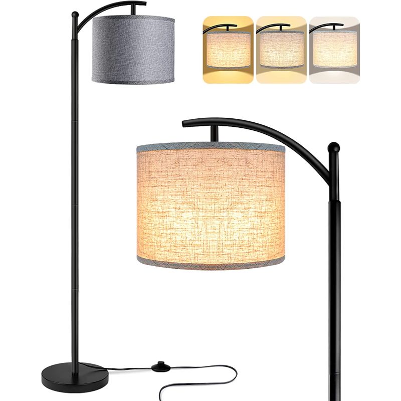 Vloerlamp met 3 kleurtemperaturen LED-bol, Vloerlamp hoge industriële vloerlamp om te lezen voor slaapkamer, kantoor, witte lampenkap inbegrepen
