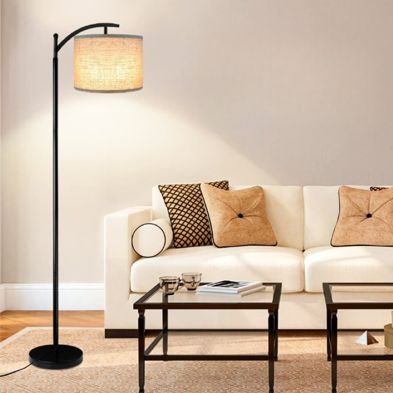 Vloerlamp met 3 kleurtemperaturen LED-bol, Vloerlamp hoge industriële vloerlamp om te lezen voor slaapkamer, kantoor, witte lampenkap inbegrepen