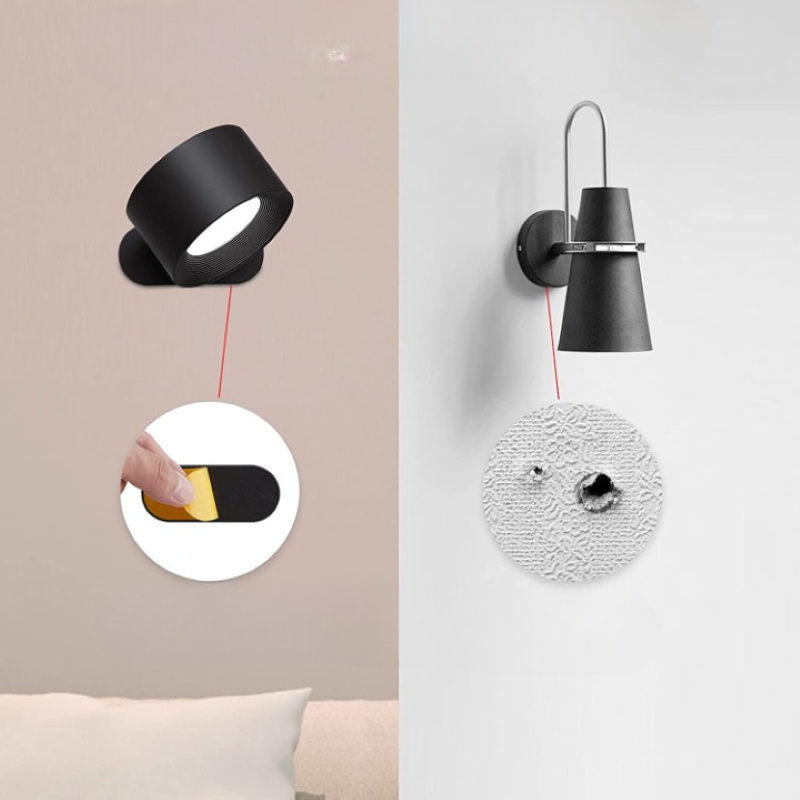 LED-Wandlampen, Wandmontierte Lampen met oplaadbare accu, 3 kleurtemperaturen & 3 helderheidsniveaus, 360° draaibare magnetische bal, draadloze wandlampen voor studie, lezen, nachttafel