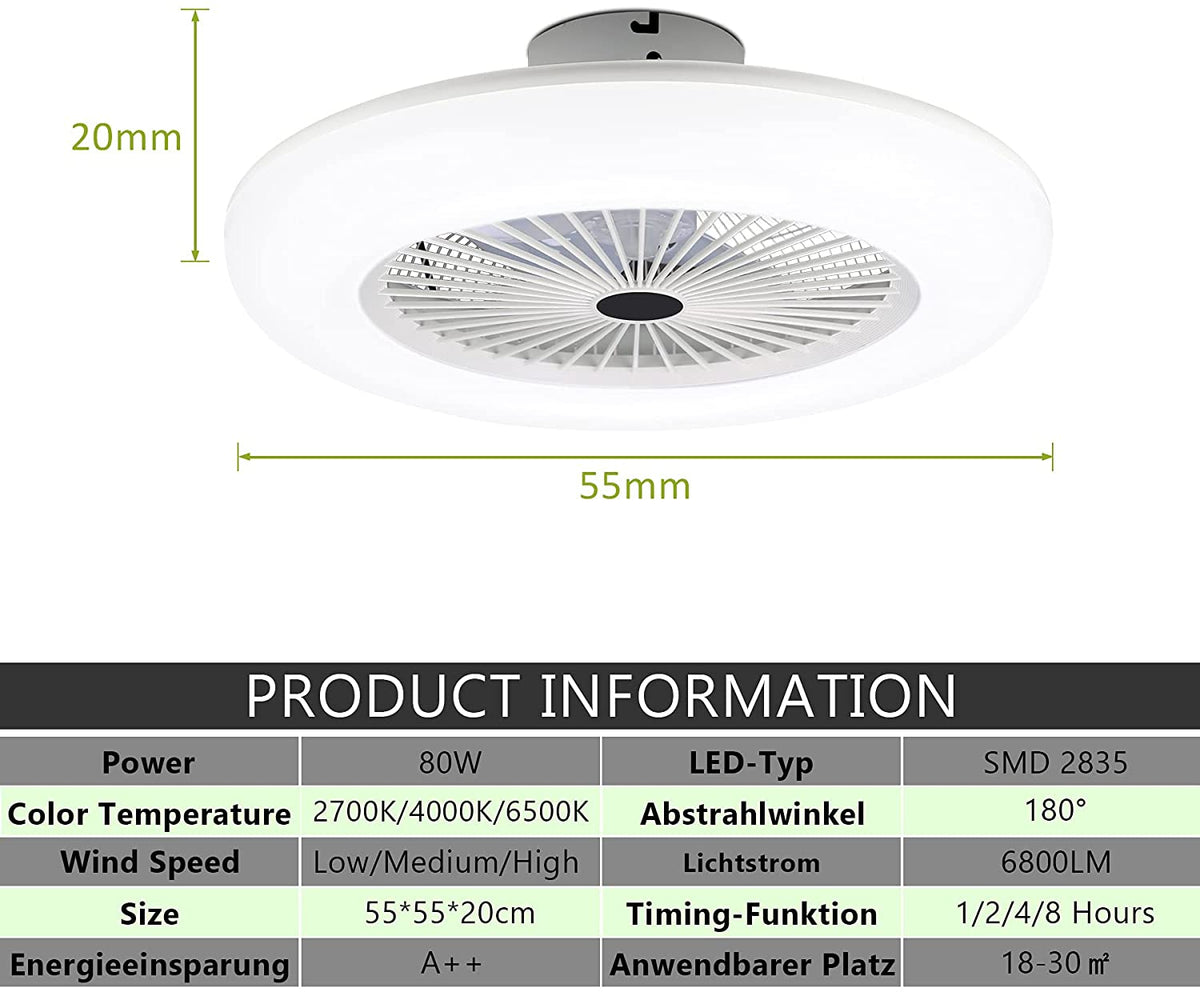 Plafondventilator met verlichting 80W met afstandsbediening