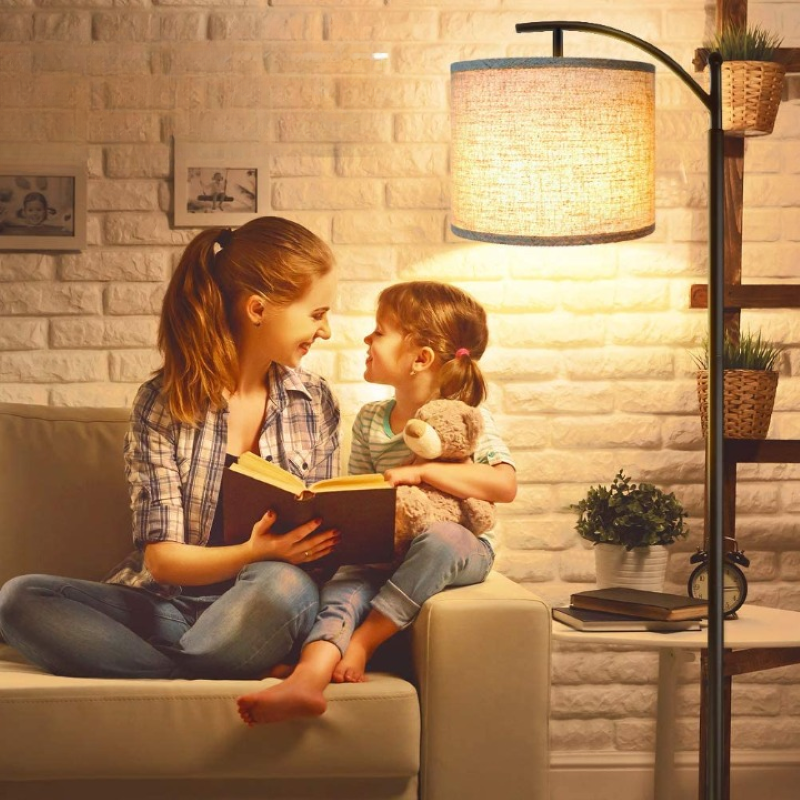Vloerlamp met 3 kleurtemperaturen LED-bol, Vloerlamp hoge industriële vloerlamp om te lezen voor slaapkamer, kantoor, witte lampenkap inbegrepen