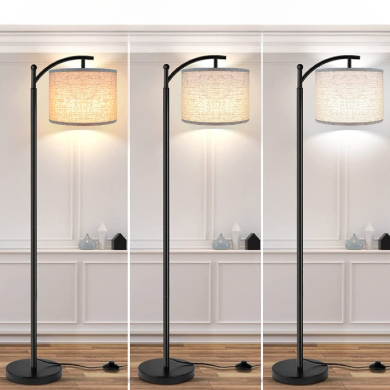 Vloerlamp met 3 kleurtemperaturen LED-bol, Vloerlamp hoge industriële vloerlamp om te lezen voor slaapkamer, kantoor, witte lampenkap inbegrepen