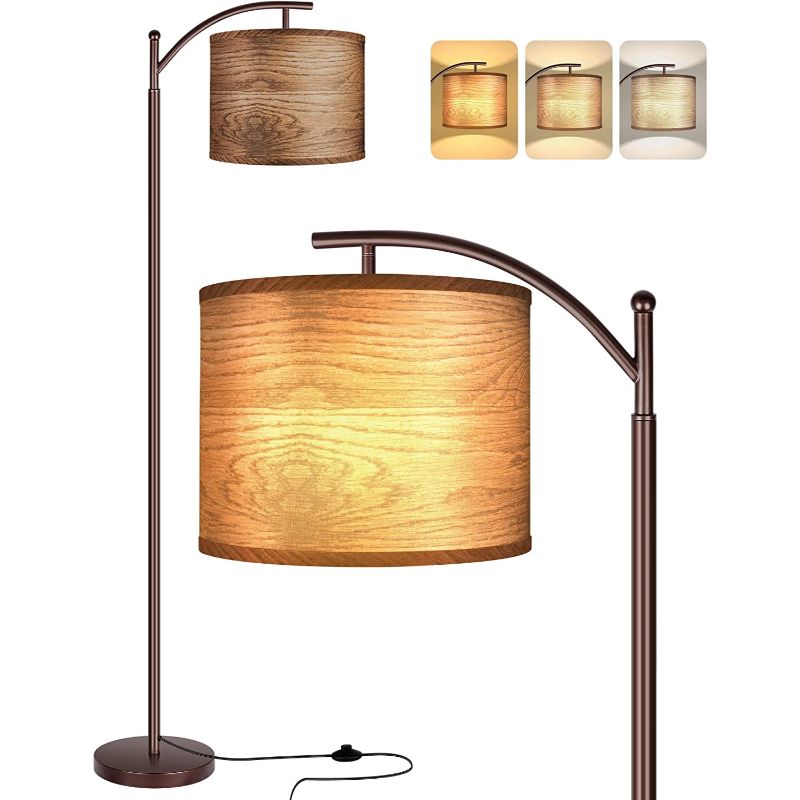 Vloerlamp met 3 kleurtemperaturen LED-bol, Vloerlamp hoge industriële vloerlamp om te lezen voor slaapkamer, kantoor, witte lampenkap inbegrepen