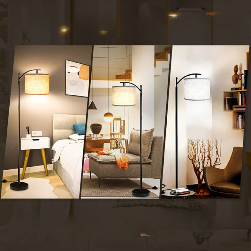 Vloerlamp met 3 kleurtemperaturen LED-bol, Vloerlamp hoge industriële vloerlamp om te lezen voor slaapkamer, kantoor, witte lampenkap inbegrepen