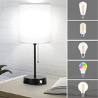 Tafellampen-set van 2 met USB-oplaadpoorten, grijze nachtlampjes met AC-aansluiting, nachtlampjes met trek-schakelaar, minimalistische moderne bureaulampen met textieldiffuser voor woonkamer slaapkamer kantoor