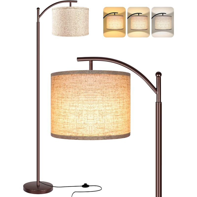 Vloerlamp met 3 kleurtemperaturen LED-bol, Vloerlamp hoge industriële vloerlamp om te lezen voor slaapkamer, kantoor, witte lampenkap inbegrepen