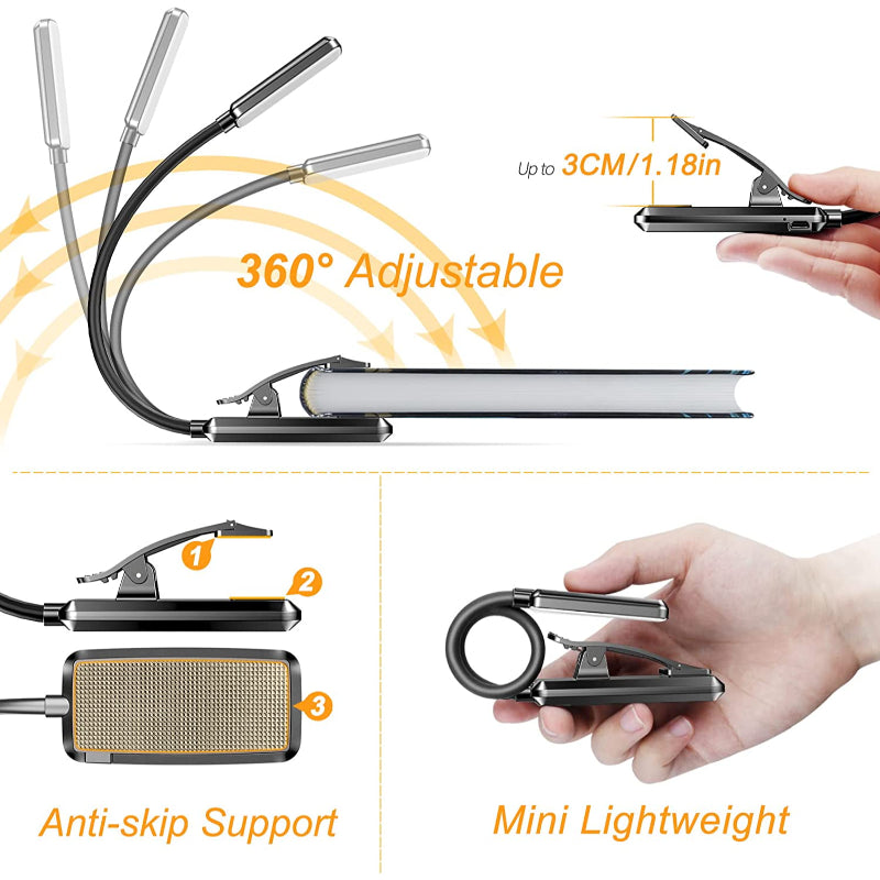 Koop 9 LED USB oplaadbare leeslamp voor lezen in bed - oogvriendelijk, traploos dimbaar | Kleine lichte clip-on leeslamp