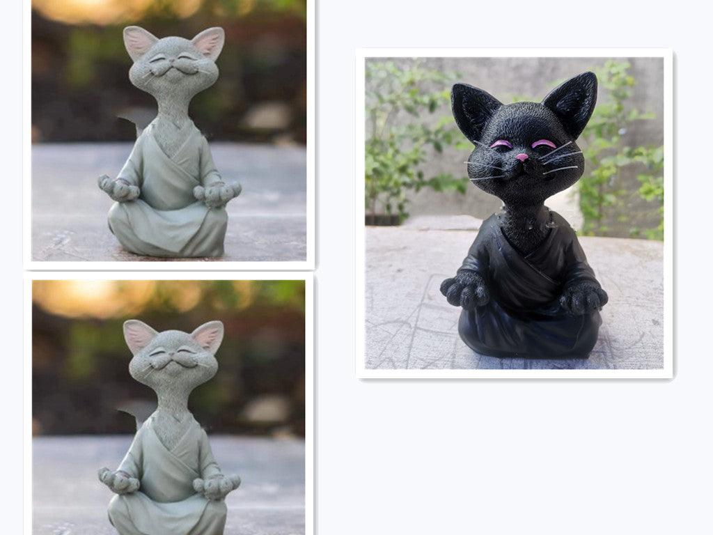 Speelse Zwarte Boeddha Katfiguur Meditatie Yoga Verzamelobject Blije Kat Decoratie Thuis Tuin Decoratie Tuin Ornament