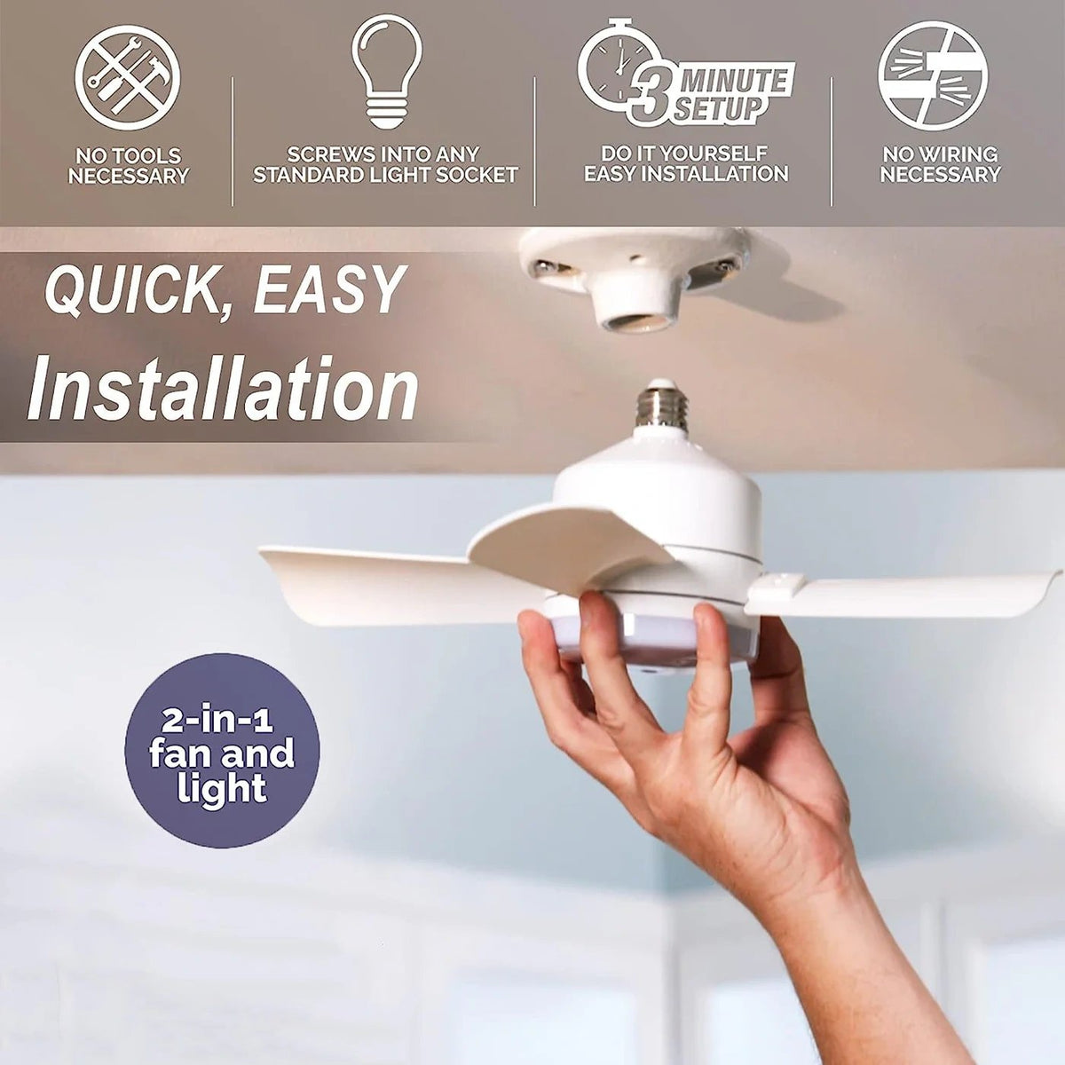 2-IN-1 DRAAGBARE DECKENVENTILATOR & LICHT met afstandsbediening