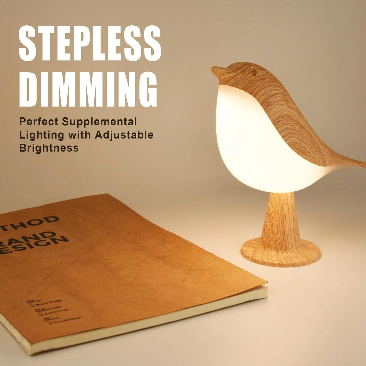 Touch-Control Houten Vogel Nachtlamp - Oplaadbare LED Bedlamp