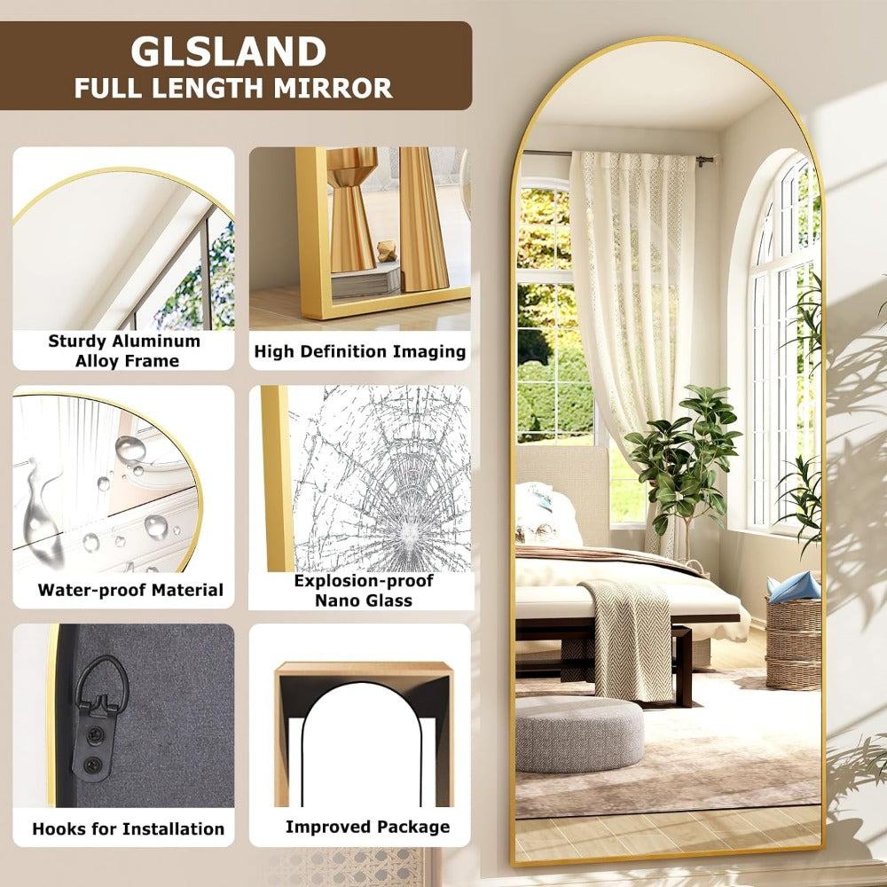 Avosian | Elegante Gebogen Volledige Hoogte Gouden Spiegel met Hoogdefinitie Aluminium Frame