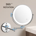 Avosian | Oplaadbare wandspiegel voor scheren | 360° rotatie. 1X/10X vergroting en instelbare LED-verlichting voor gebruik in de badkamer