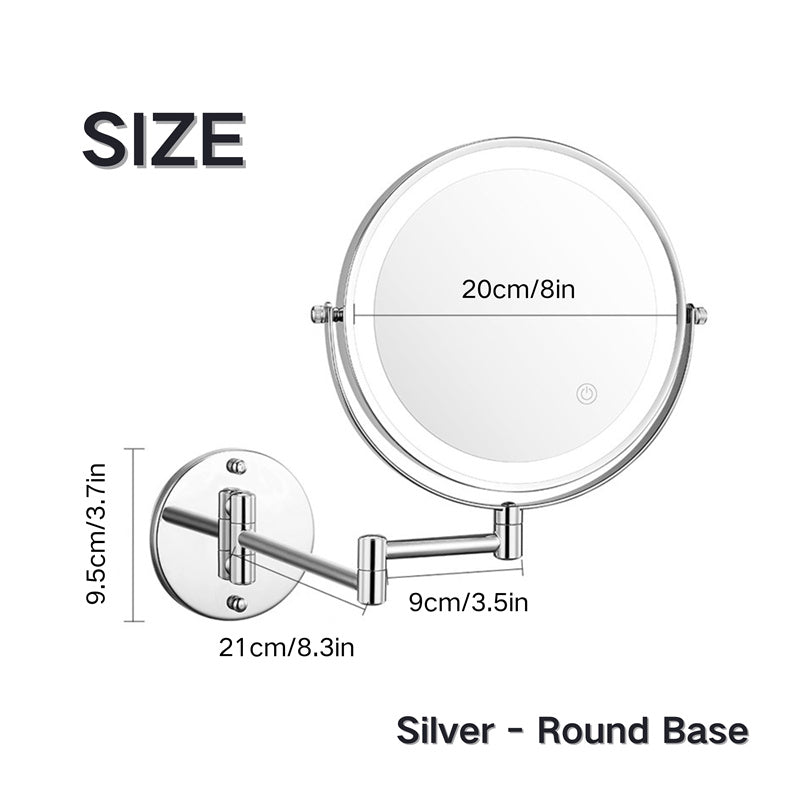 Avosian | Oplaadbare wandspiegel voor scheren | 360° rotatie. 1X/10X vergroting en instelbare LED-verlichting voor gebruik in de badkamer