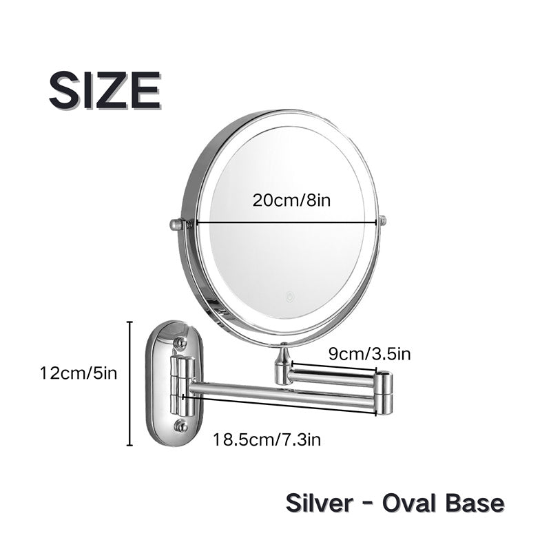 Avosian | Oplaadbare wandspiegel voor scheren | 360° rotatie. 1X/10X vergroting en instelbare LED-verlichting voor gebruik in de badkamer