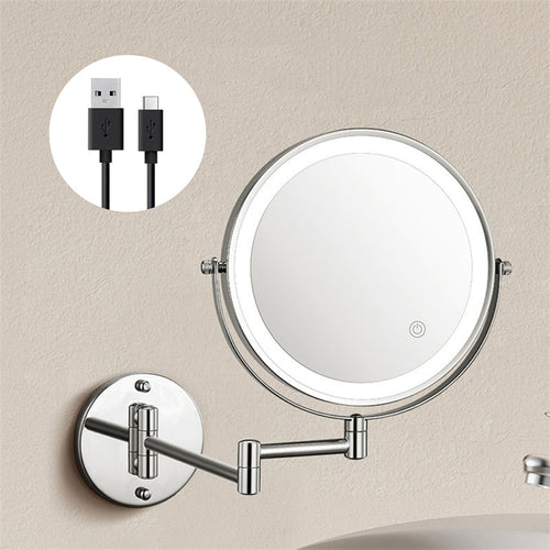 Avosian | Oplaadbare wandspiegel voor scheren | 360° rotatie. 1X/10X vergroting en instelbare LED-verlichting voor gebruik in de badkamer