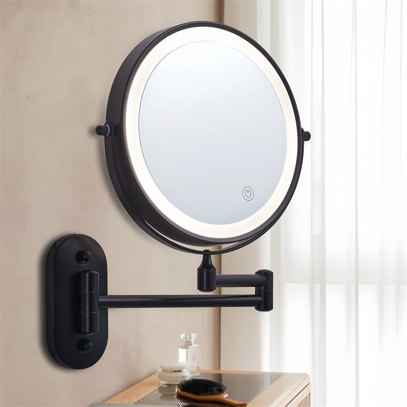 Avosian | Oplaadbare wandspiegel voor scheren | 360° rotatie. 1X/10X vergroting en instelbare LED-verlichting voor gebruik in de badkamer