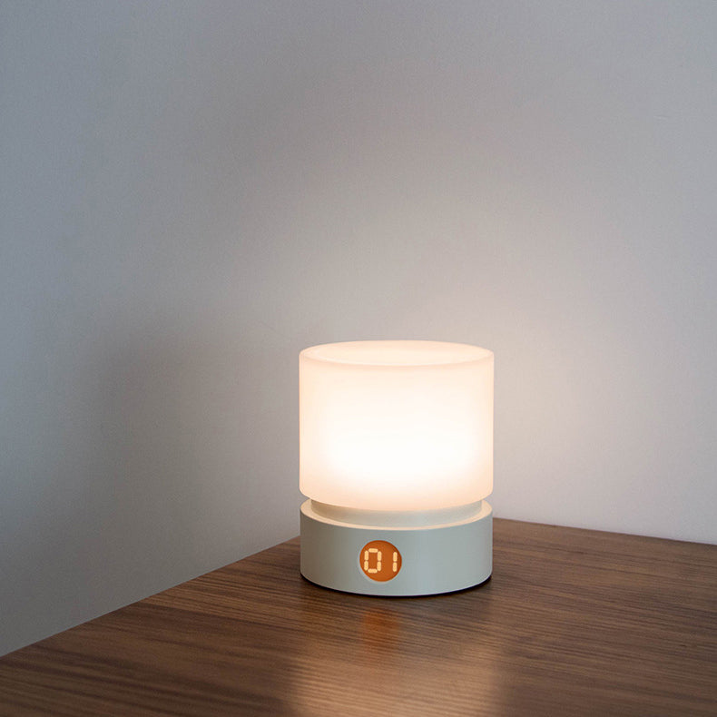Tijdloze nordic timer oplaadbare ABS HIPS siliconen cilinder LED tafellamp nachtlampje voor nachtkastje
