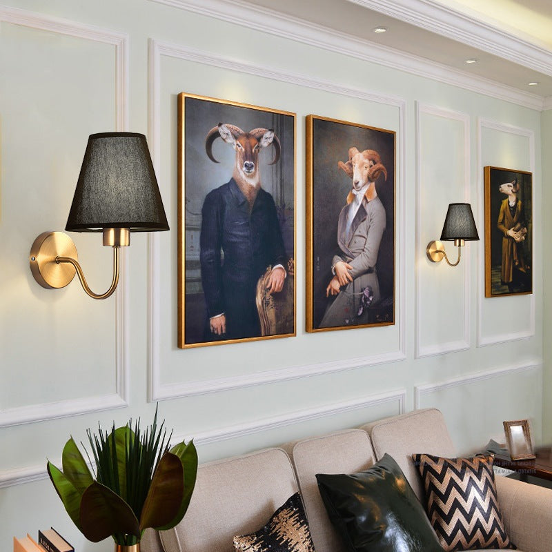 Contemporary Nordic ronde gebogen stang ijzer stofschaduw 1-lamp wandlamp voor woonkamer