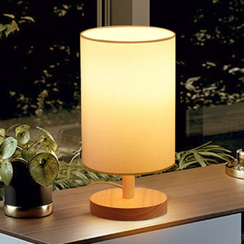 Traditionele Japanse cilinder houten stof 1-lamp tafel lamp voor de woonkamer