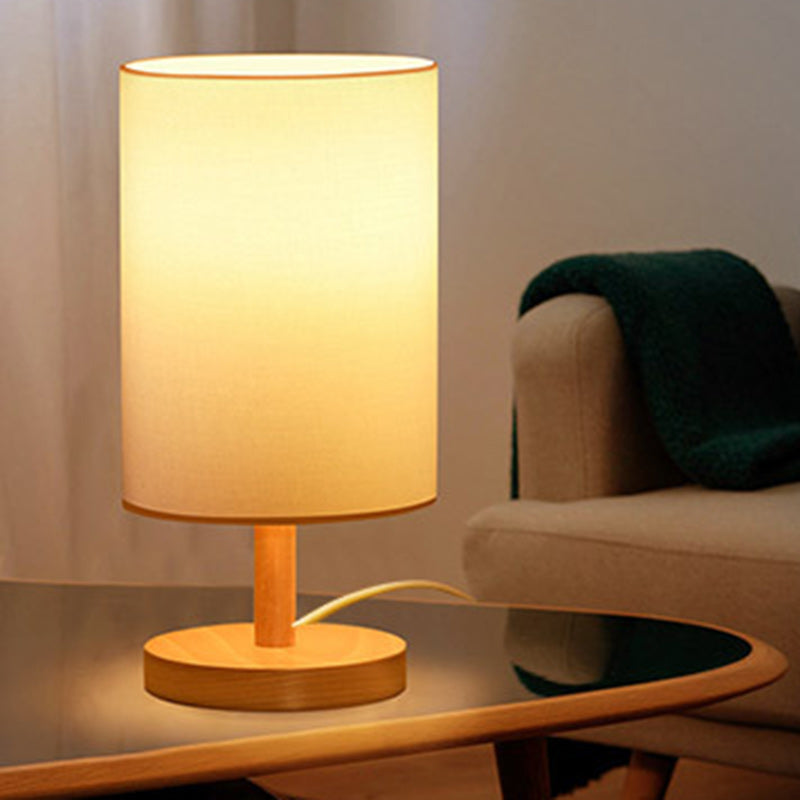 Traditionele Japanse cilinder houten stof 1-lamp tafel lamp voor de woonkamer