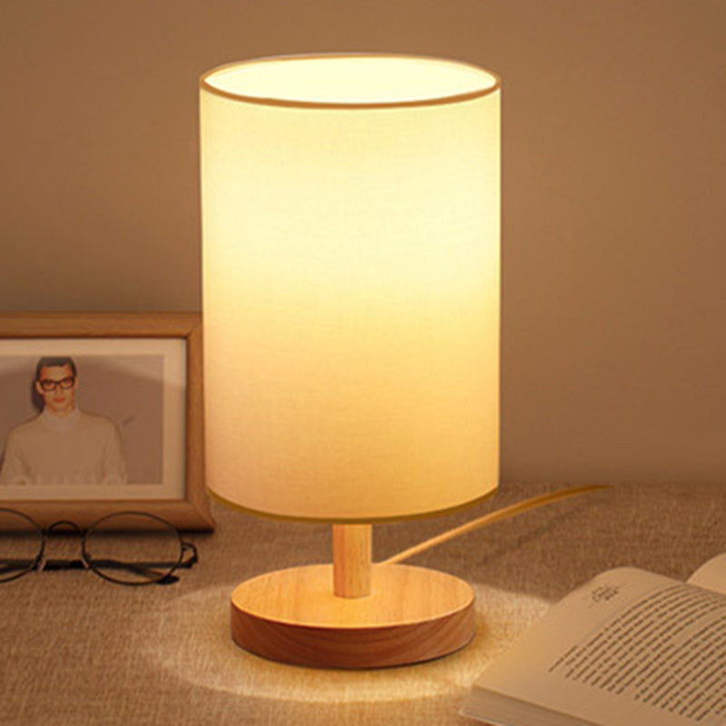 Traditionele Japanse cilinder houten stof 1-lamp tafel lamp voor de woonkamer